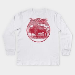 Yellowstone National Park Vintage Bison Kids Long Sleeve T-Shirt